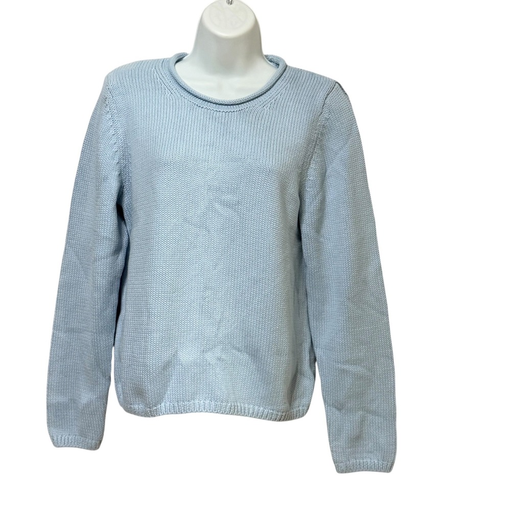 Gap Women Light Blue 100% Cotton Shaker Knit Crew Neck Sweater Size Medium